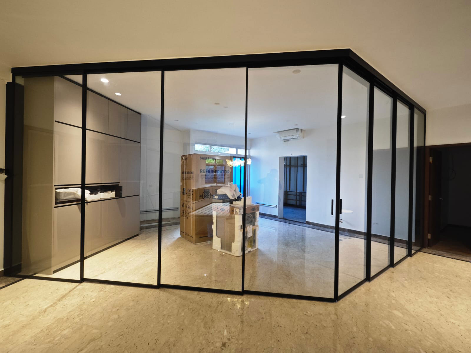 Installed sliding doors in a residential unit